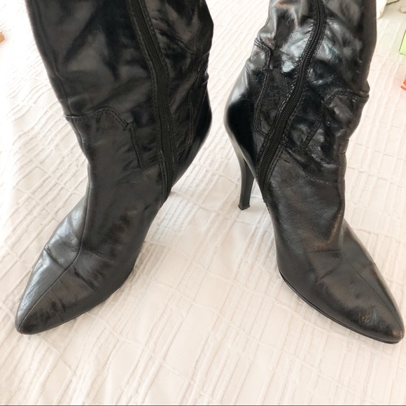 Nine West Point Toe Leather Knee High Boots Size 9 - Picture 3 of 8